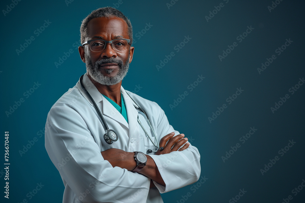 Portrait of a doctor with stethoscope isolated on a blue background Portrait of a doctor with stethoscope isolated on a blue background