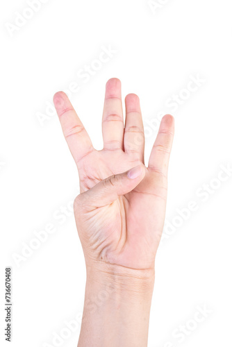 one hand on isolated background clipping path .Hands are counting numbers