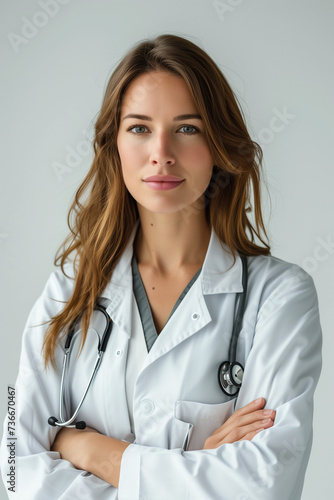 portrait of a female doctor isolated on a white background