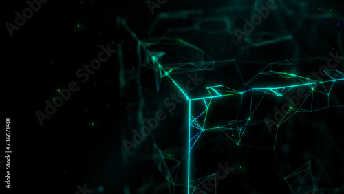 Network points and connection lines. Technology background. Science background. 3D rendering. Abstract cube.