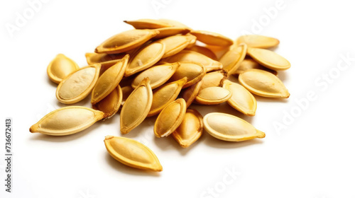 Pumpkin seeds pile on white background. Healthy food, healthy lifestyle