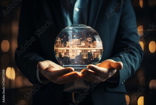 a person holding a glass ball photo