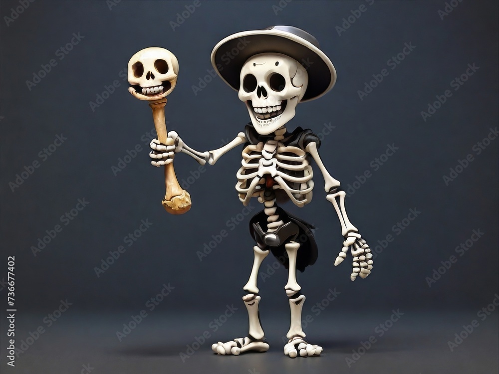 full body cartoon skeleton smiling and holding a bone full body cartoon skeleton smiling and holding a bone