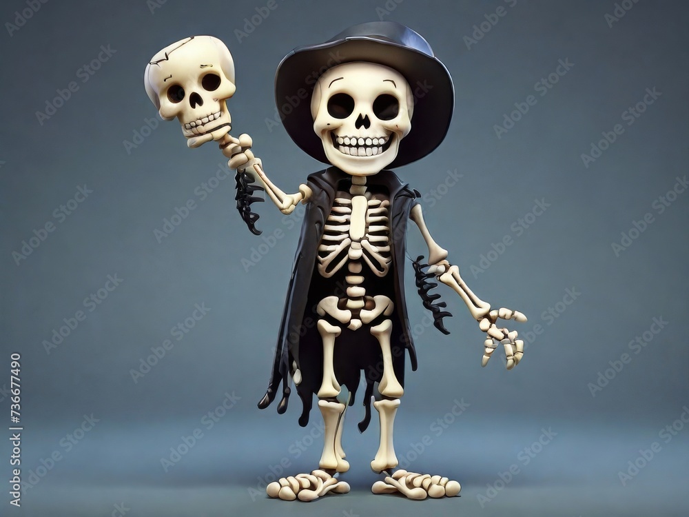 full body cartoon skeleton smiling and holding a bone full body cartoon skeleton smiling and holding a bone