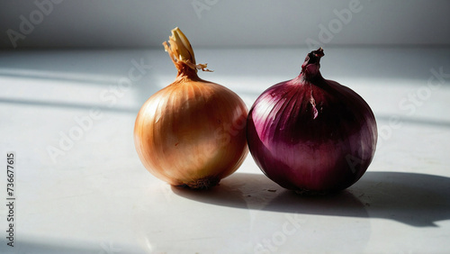 large red onion and garlic on a white background