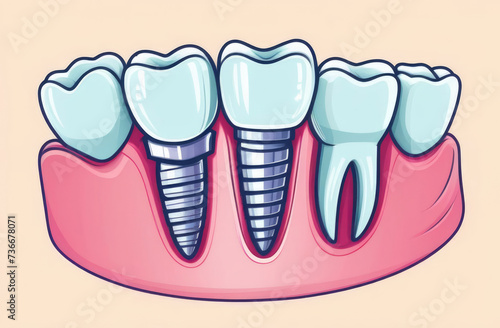 illustration of gums, teeth and dental implant. Dental care concept.