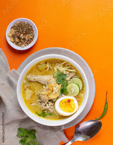 soto ayam, typical Indonesian food soup with empty space