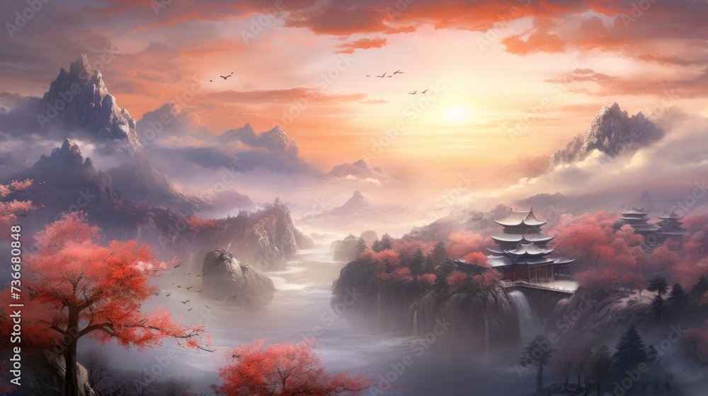Obraz premium Chinese Style Fantasy Landscape Art