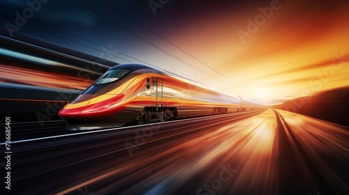 Fast moving train. All objects around are blurred