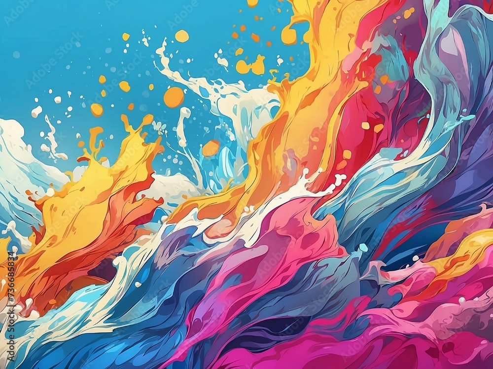 Anime style image illustration of colorful water splashes.