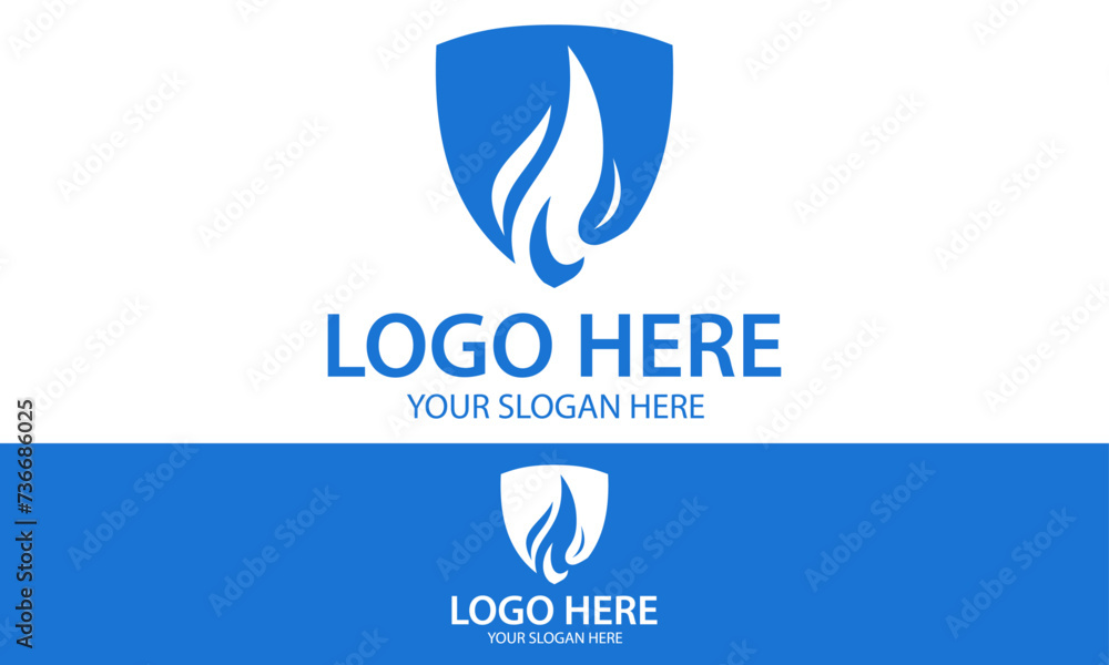 Blue Color Negative Space Fire Shield Logo Design Blue Color Negative Space Fire Shield Logo Design