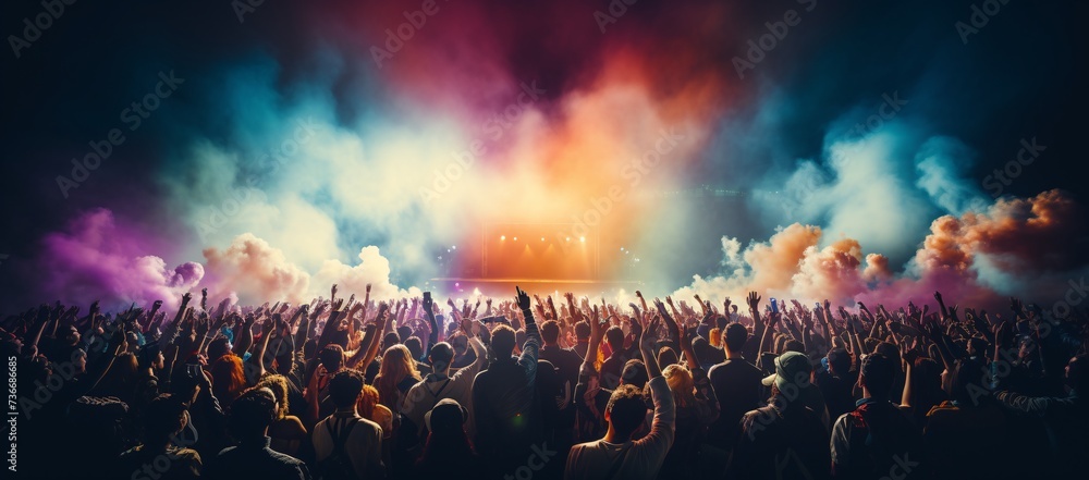 a crowd of people at a concert - obrazy, fototapety, plakaty 