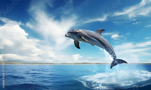 dolphin jump into ocean with blue sky