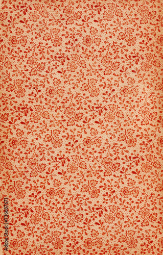 Antique Vintage Book End Paper with Red Orange Texture Background Natural Floral Pattern