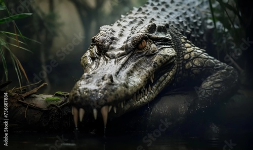Close up of dangerous crocodile in African swamp