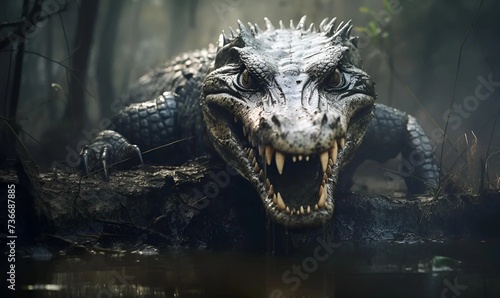 Close up of dangerous crocodile in African swamp