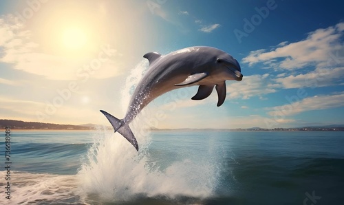 dolphin jump into ocean with blue sky © Ilham