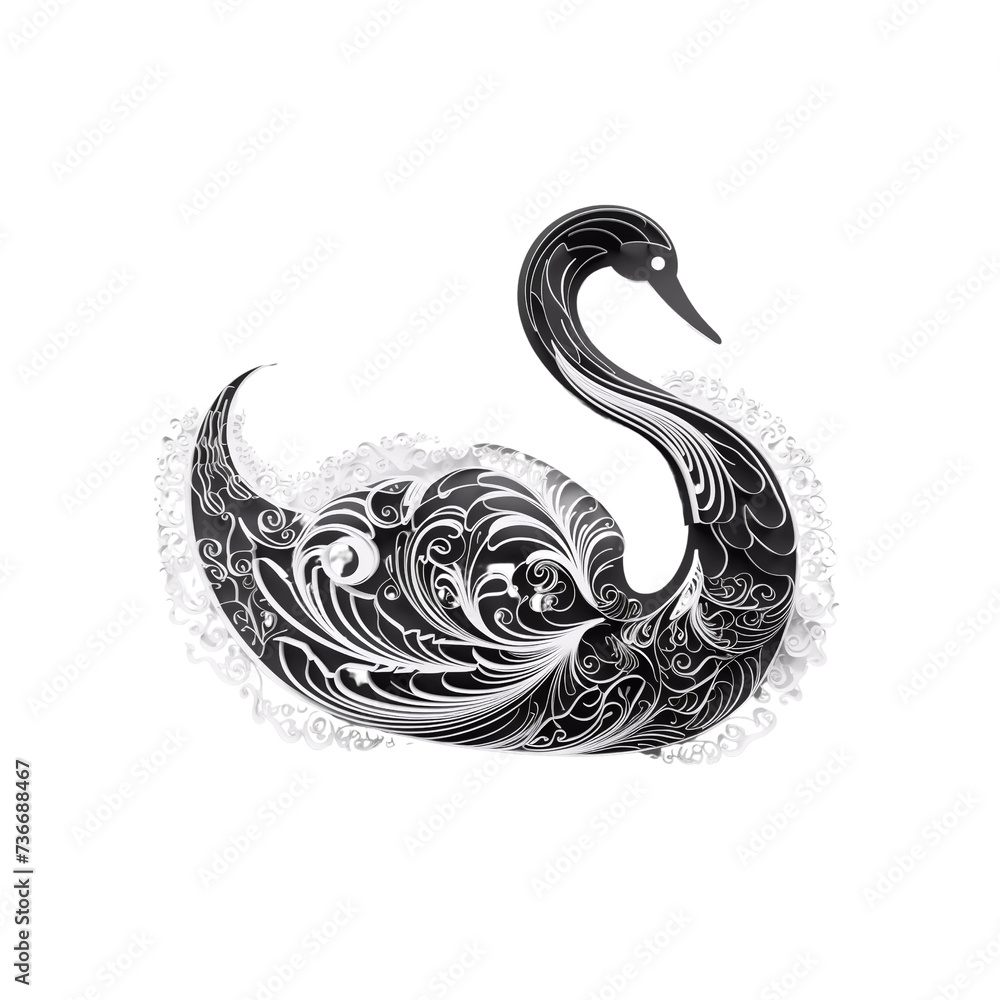 Fototapeta premium Swirling Filigree Swan Illustration, No Background