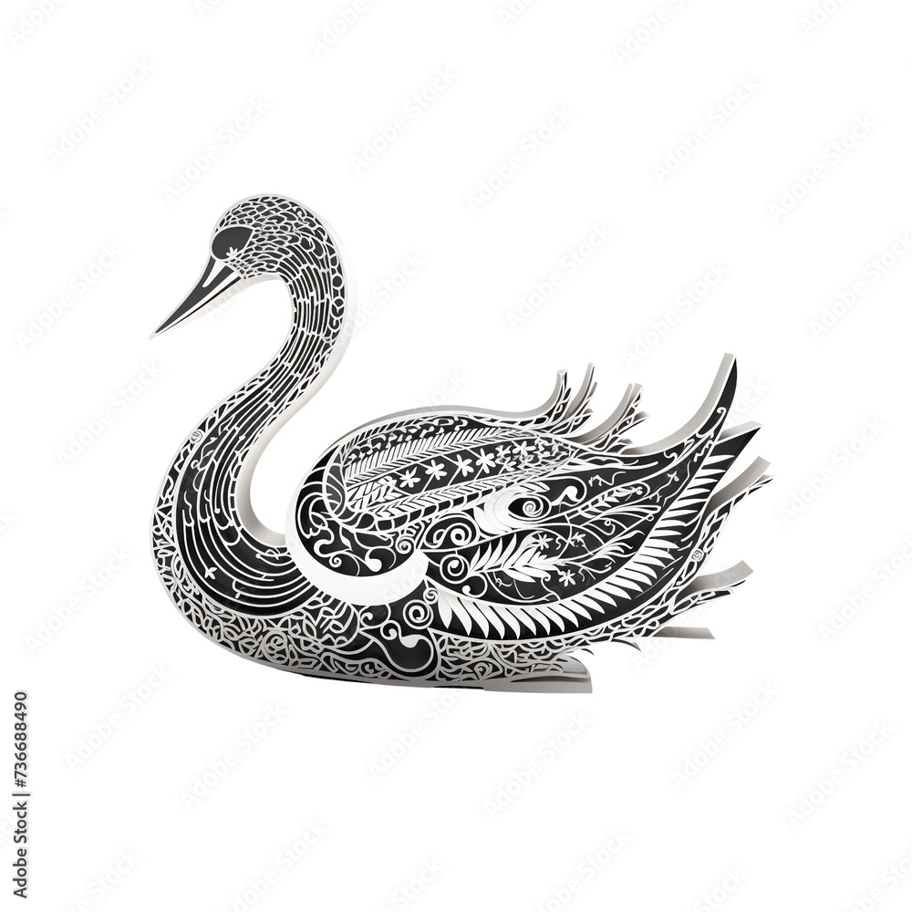 Naklejka premium Swirling Filigree Swan Illustration, No Background
