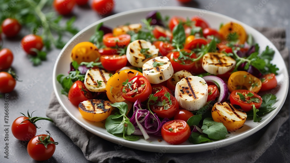Culinary Canvas: Vibrant Vegetable Salad with Cherry Tomatoes and Baked Peppers
Culinary Canvas: Vibrant Vegetable Salad with Cherry Tomatoes and Baked Peppers