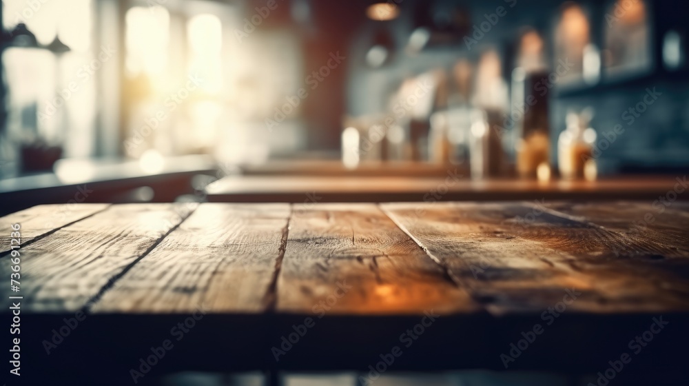 Wooden table in a restaurant with a blurred background. Wooden table in a restaurant with a blurred background.