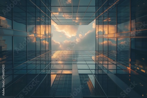 Modern office or business center with glass facade Reflecting the sky and embodying corporate growth and innovation
