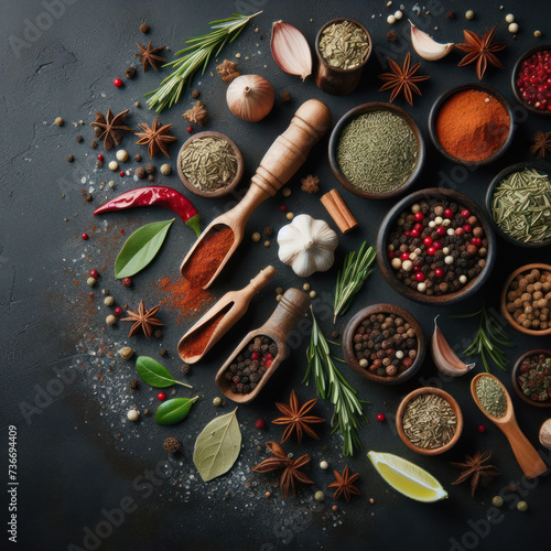 Herbs and spices for cooking, Kräuter und Gewürze zum Kochen, Травы и специи для приготовления пищи, Hierbas y especias para cocinar.