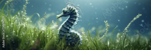 seahorse clinging to a swaying seagrass