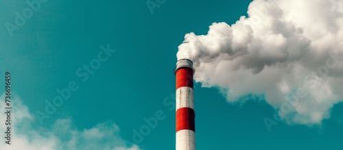 Smoke billowing from a red and white chimney contrasts against the electric blue sky, creating a picturesque view of a meteorological phenomenon