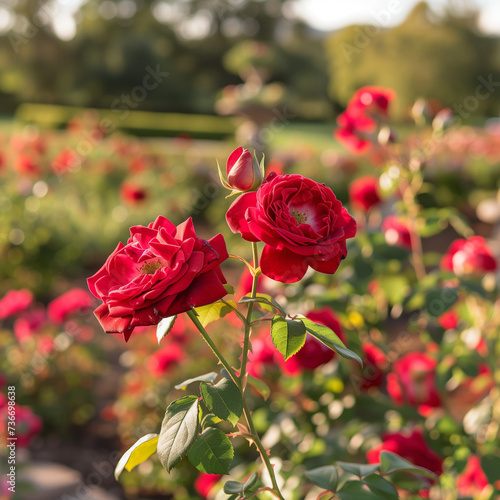 Romantic Red Roses in Lush Garden Setting