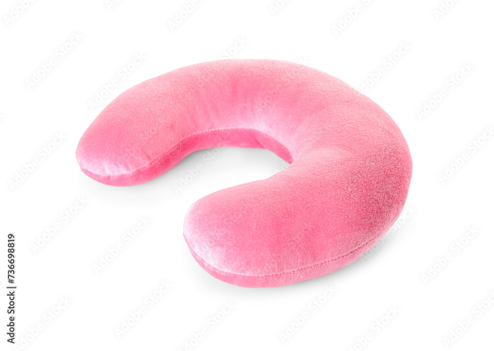 One pink travel pillow isolated on white One pink travel pillow isolated on white