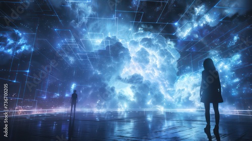 Astral cloud platforms where avatars interact with data constructs in a virtual reality cosmos