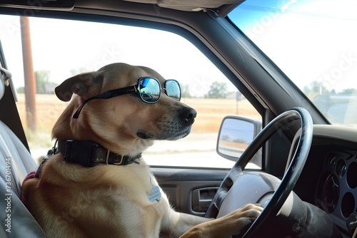 Cruisin' Canine: A Cool Pup Takes the Wheel in Stylish Shades photo
