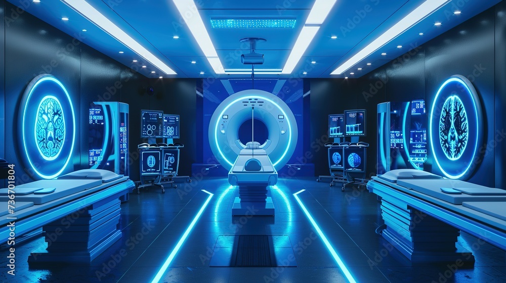 Advanced medical imaging technology in neon blue showcasing a series of ...