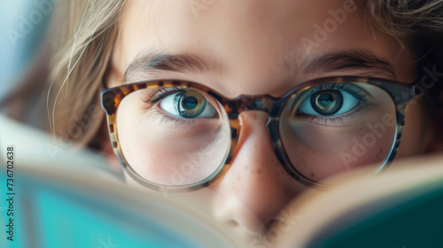 Ein Mädchen schaut hinter einem Buch hervor. Der Welttag des Buches findet jährlich statt. photo