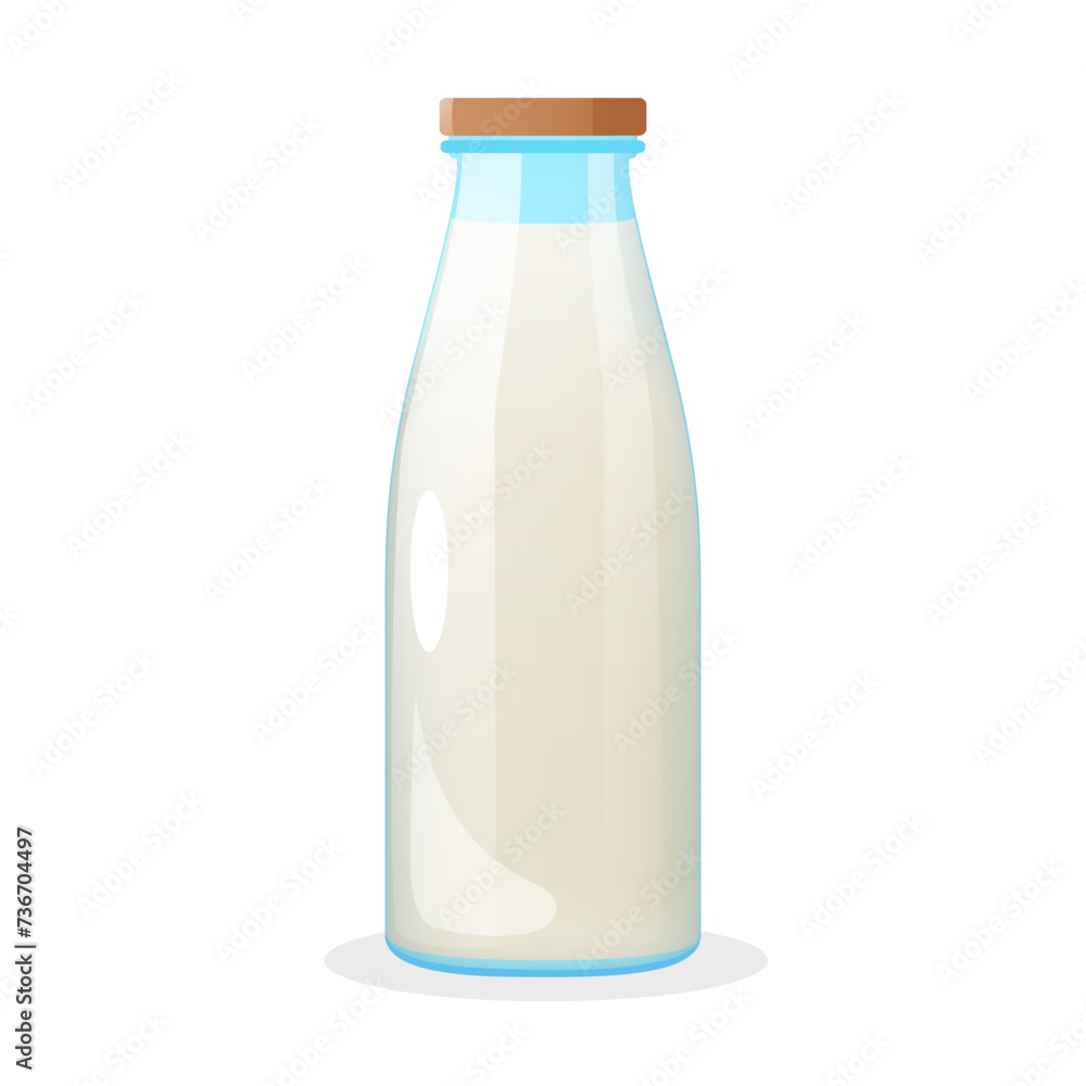 Vector glass bottle with fresh cow milk isolated on a white background.
Vector glass bottle with fresh cow milk isolated on a white background.