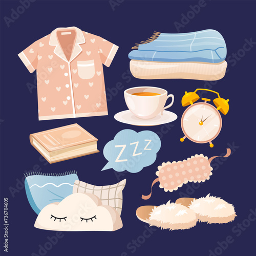 Vector sleeping icons set for world sleep day.
