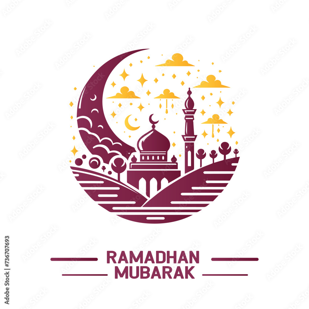 ramadan mubarak greeting card with mosque and moon