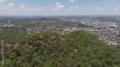 aerial view, reveal of Gaborone capital city of Botswana , view from Kgale hill photo