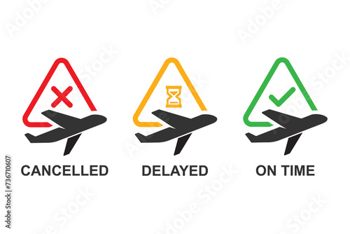Flight status icons isolated on background vector illustration.