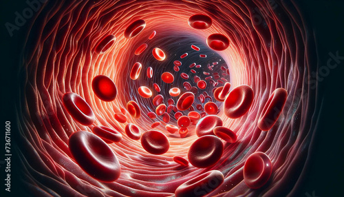 Red blood cells traveling through an artery, illustrating the vital flow of life within the human body wallpaper background