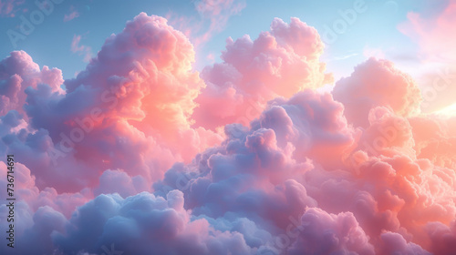 Closeup of a delicate wispy texture of cotton candy pink clouds painted across the velvet evening sky. photo