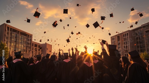 a group of people throwing graduation caps in the air