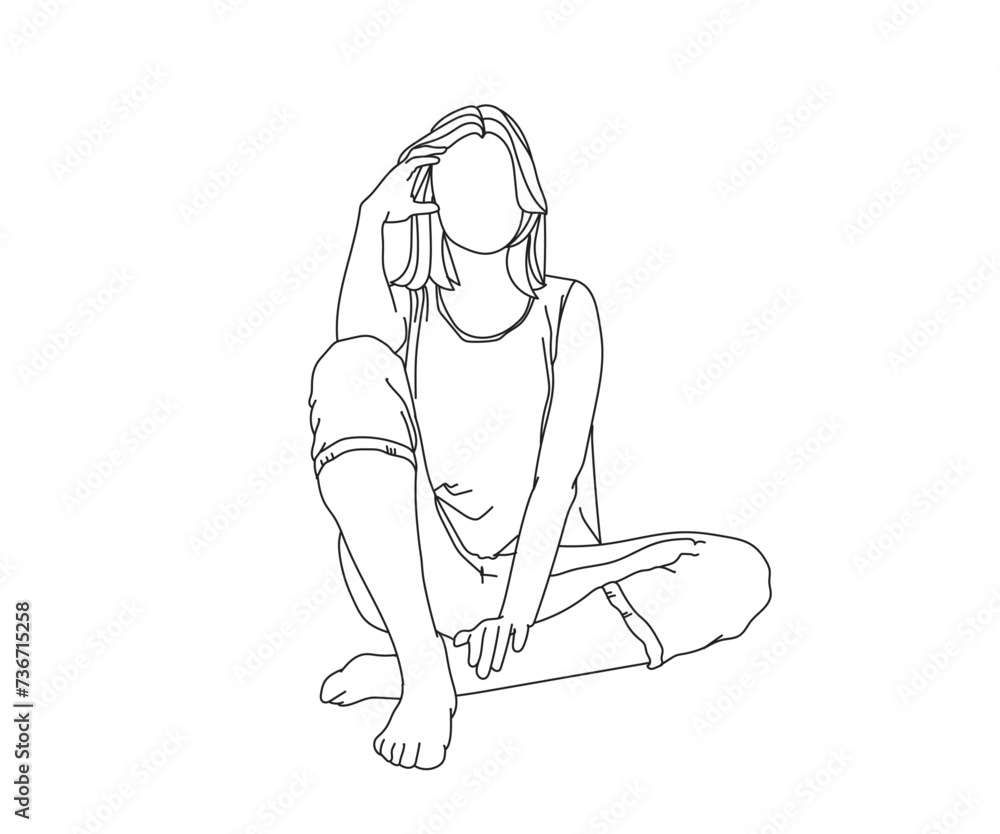 Girl, Woman Line Drawing Ai, EPS, SVG, PNG, JPG zip file