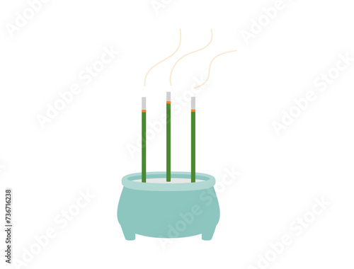 お線香立てに立ててある線香のイラスト