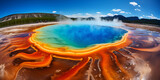 panorama of the river, The grand prismatic spring yellowstone national park wyoming Created with Generative AI technology, Araffes in a colorful pool of water with a sky background Generative AI