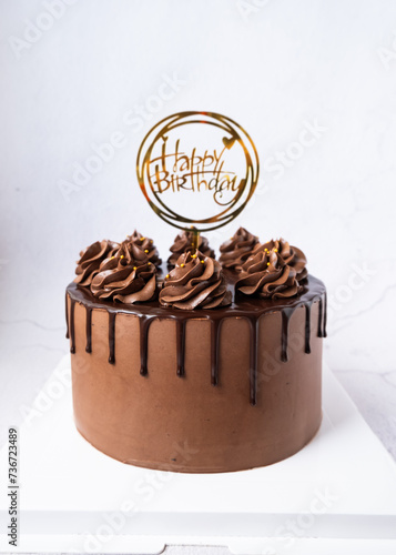 Chocolate fudge cake with white background 