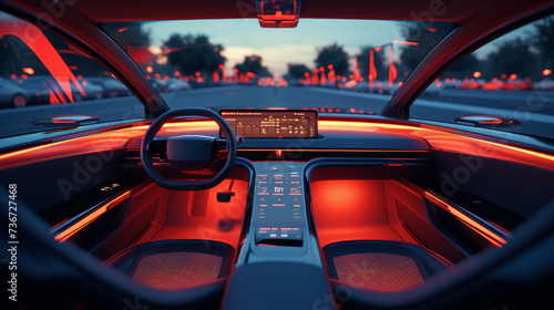 Modern car interior showcasing futuristic design and cutting-edge automotive technology photo