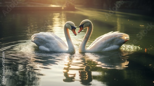 Two white swans. This is Love. Neural network AI generated art photo