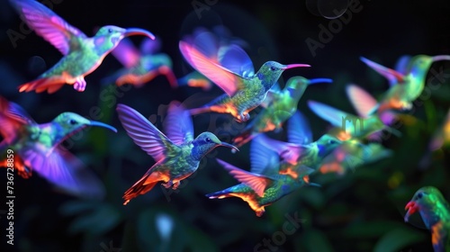 A holographic flock of colorful birds takes flight showcasing the diversity of bird species and the importance of preserving their